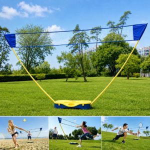 Badmintonnet Easy Pop Up Net med 2 ketcher - 4 meter Transportabelt badmintonsæt bestående af net på 3 meter i bredden samt 2 gode badmintonketcher. Den totale nethøjde er 150-160 cm meter fra jorden op til kanten af nettet. Badmintonspillet kommer i en hård og smart transportkuffert, som kan tages med på farten. Badmintonspillet kan nemt tages med ud i haven eller på stranden. Stil badmintonnettet op på under 3 min og du er klar til at spille mod familien eller vennerne i haven eller på campingpladsen. Spillet pakkes nemt sammen igen efter brug. Der medfølger 2 super gode ketcher med til spillet.