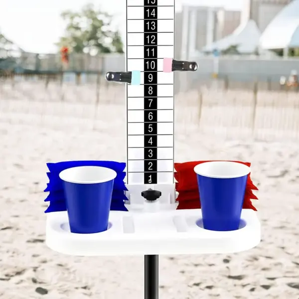 Cornhole pointtavle med flaskeholder og bord