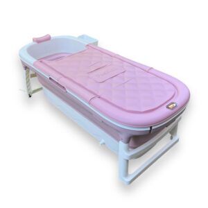 Foldebadekar wellness til voksne med låg og termometer 150 cm - Pink