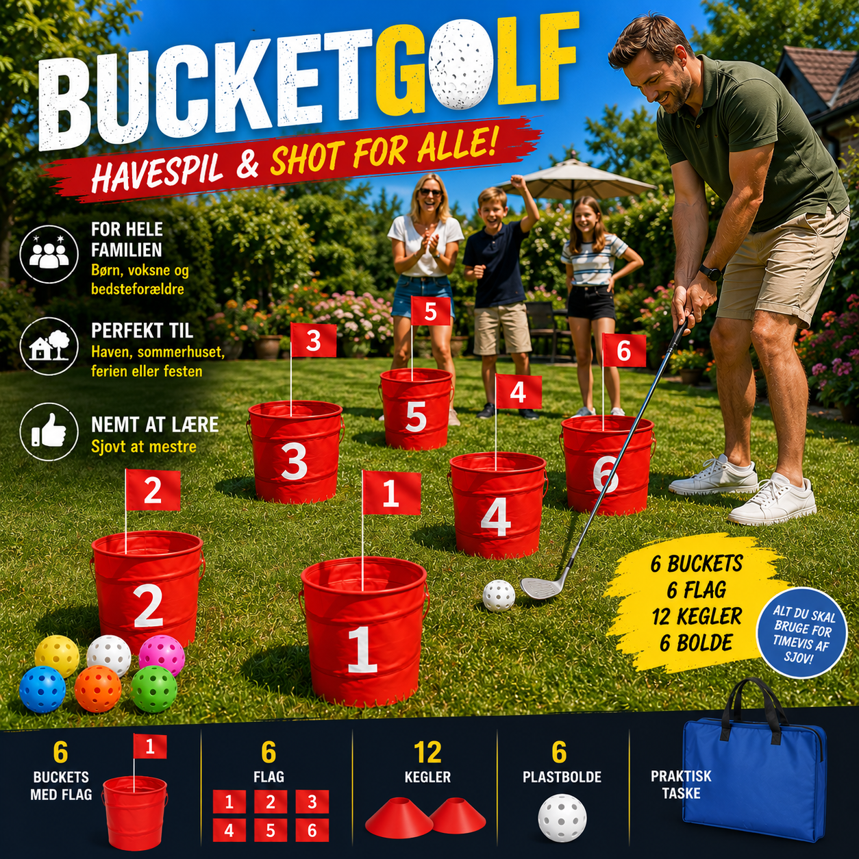 Bucket Golf Havespil - 6 Bucket - Rød - Billede 2