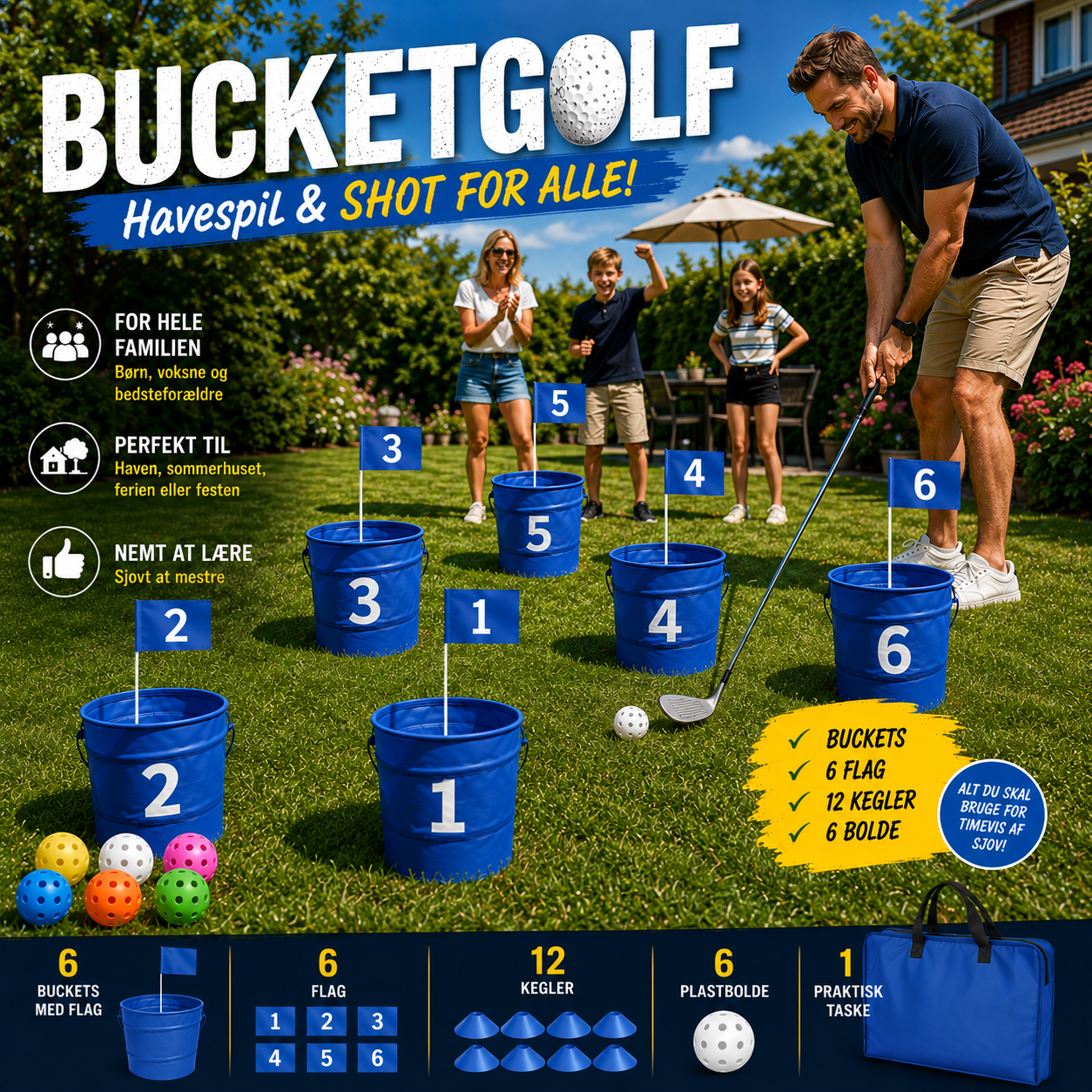 Bucket Golf Havespil - 6 Bucket - Blå