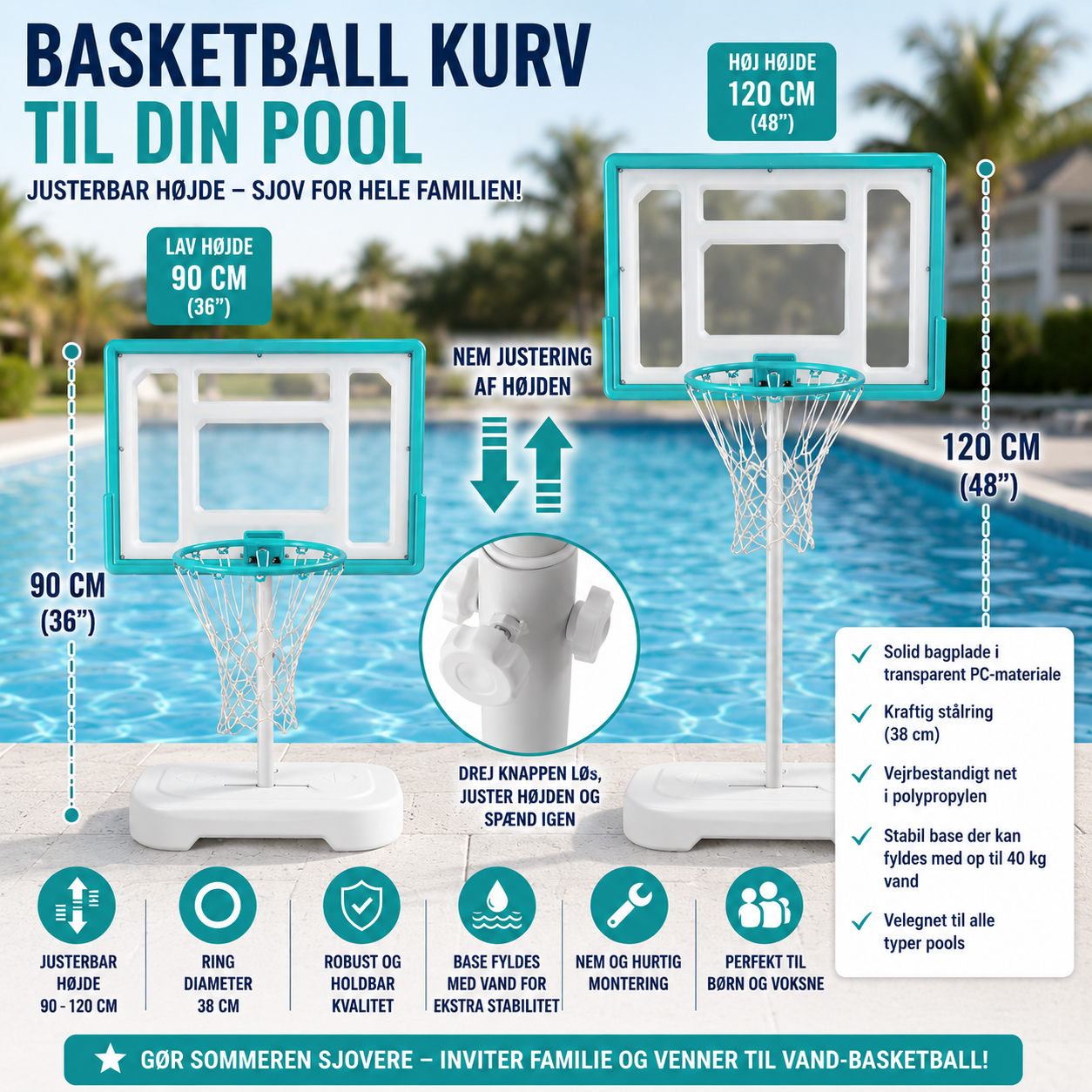 Freeplay Pool Side Basketball Stander - Swimmingpools - Billede 6