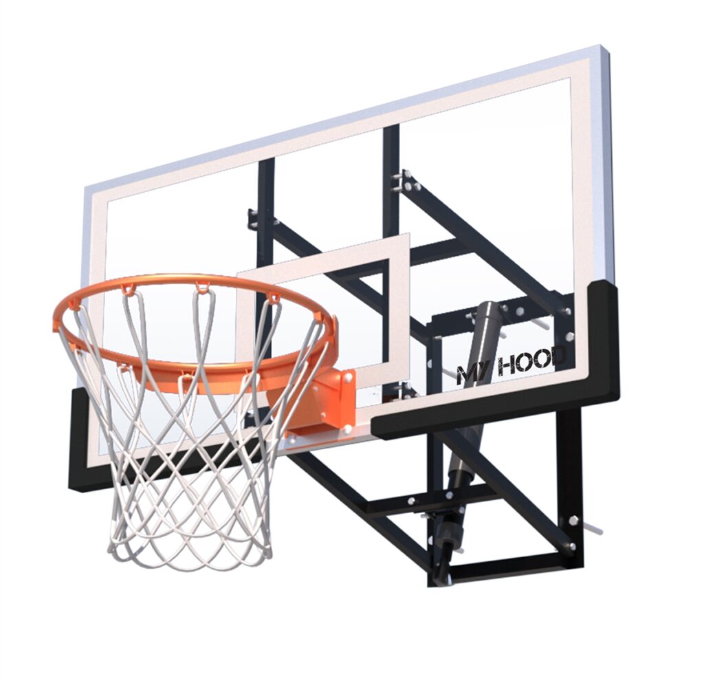 Basketball Plade Giant Pro Wall med Dunkekurv og Udhæng Robust galvanisret basketplade med dunkekurv til ophæng på gavl eller husmur. Pro Wall har et stort backboard på hele 136 x 80 cm med hærdet pladeglas. Kan justeres trinløst i højden fra 227 til 305 cm. Backboard: 136 x 80 cm med hærdet pladeglas Solidt galvaniseret stålophæng Justerbar i højden: 227-305 cm Justeres trinløst med håndtag Fjederophængt dunkekurv Til montering på husgavl eller mur Vægt: 42 kg Brand: My Hood