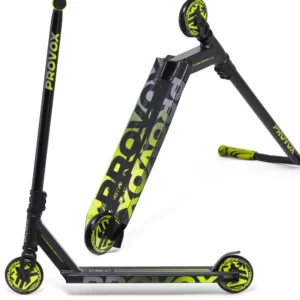 Trick Løbehjul Raven Evolution PROVOX Lime 110 mm PROVOX er et stærkt og let trick løbehjul, der er udviklet til både rampekørsel, tricks og stunts. Med en kombination af høj kvalitet, lav vægt og gennemtænkte komponenter får du et løbehjul, der er bygget til at levere stabilitet og kontrol, når der skal hoppes, landes og køres tricks. Løbehjulet er udstyret med HIC-kompression, som giver en solid og stabil konstruktion. De 110 mm hjul gør det nemmere at opbygge fart, samtidig med at den lave vægt på blot 3,45 kg gør PROVOX let at håndtere og velegnet til jumps og tricks. Med en styrhøjde på 84 cm fra jorden og en anbefalet brugshøjde på ca. 120–180 cm er løbehjulet velegnet til en bred målgruppe. PROVOX er certificeret efter EN 14619 og er godkendt til brugere med en vægt på 20–100 kg.