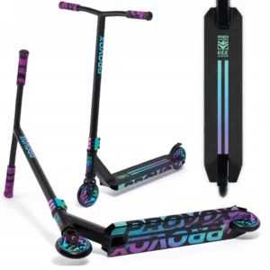 Trick Løbehjul Raven Evolution PROVOX COLOR 110 mm PROVOX er et stærkt og let trick løbehjul, der er udviklet til både rampekørsel, tricks og stunts. Med en kombination af høj kvalitet, lav vægt og gennemtænkte komponenter får du et løbehjul, der er bygget til at levere stabilitet og kontrol, når der skal hoppes, landes og køres tricks. Løbehjulet er udstyret med HIC-kompression, som giver en solid og stabil konstruktion. De 110 mm hjul gør det nemmere at opbygge fart, samtidig med at den lave vægt på blot 3,45 kg gør PROVOX let at håndtere og velegnet til jumps og tricks. Med en styrhøjde på 84 cm fra jorden og en anbefalet brugshøjde på ca. 120–180 cm er løbehjulet velegnet til en bred målgruppe. PROVOX er certificeret efter EN 14619 og er godkendt til brugere med en vægt på 20–100 kg.