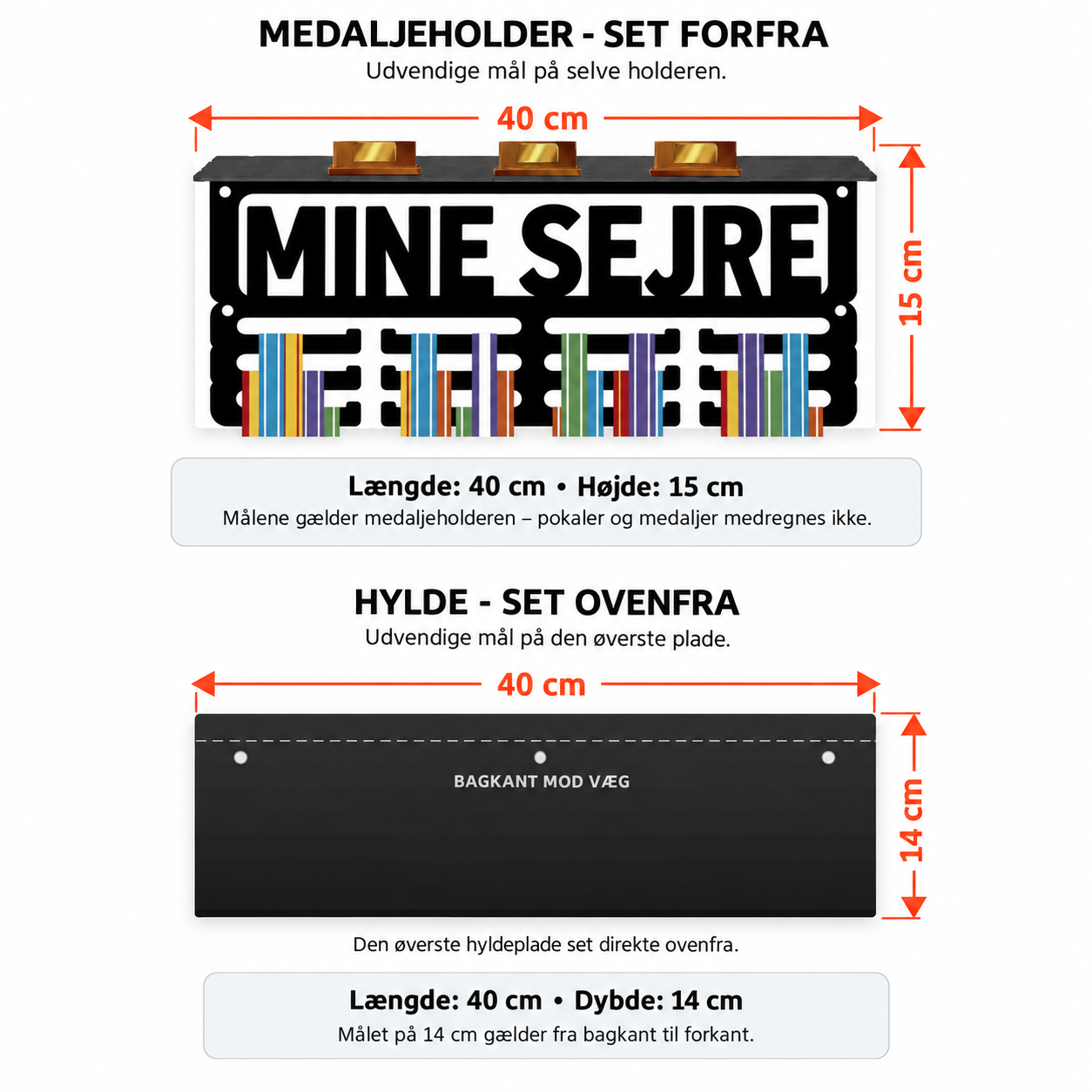 Medaljeholder i stål med hylde til pokaler - Mine Sejre - Billede 4